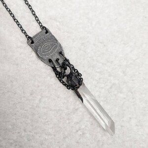 Raw Quartz Crystal Point Evil Eye Protective Talisman Necklace - Witchy, Gothic